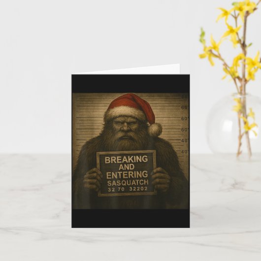 Carte Funny Bigfoot Christmas – Xmas Sasquatch Mugshot (Fleur jaune)