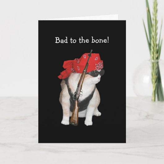 Carte Funny Biker/Non-conformiste Chat Anniversaire (Devant)