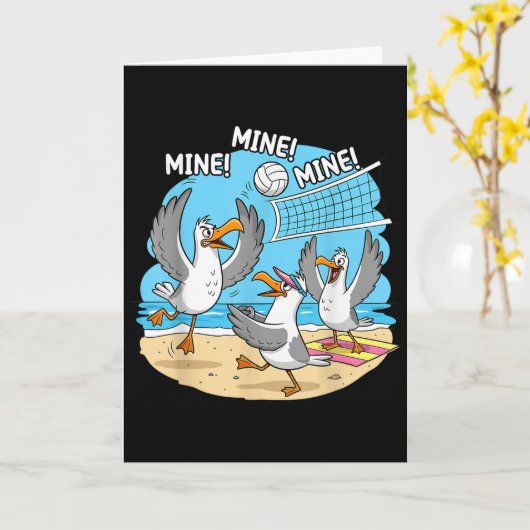 Carte Funny Bird Playing Volleyball Mine Game Day Vibes  (Fleur jaune)