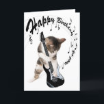 Carte Funny birthday card cat with guitar<br><div class="desc">Funny birthday card cat with guitar playing a happy birhtday to you song. Rock and Roll cat for the rock fan</div>