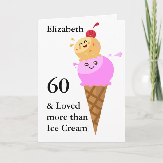 Carte Funny Birthday Card Cute Ice Cream Ajouter Année & (Devant)