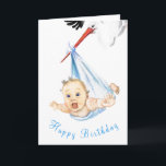 Carte Funny Birthday Card Stork portant bébé<br><div class="desc">Boutique Portant Bébé Funny Cartes d'Anniversaire - Dessin Caricature Sweet Funny Cute Little Fun Collection Par MIGNED - Ajouter Votre Texte Personnalisé / Nom</div>