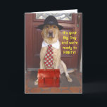 Carte Funny Birthday from Group<br><div class="desc">M. Business Moses on the front and the party Labs on the inside. Front : "It's your Big Day and we're ready to PARTY !" Inside : "Happy Birthday ! ... from all your PARTY ANIMAL friends!" You can customize background colors,  font colors and text.</div>