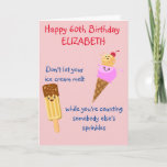 Carte Funny Birthday Ice Creative Chaque année Ajouter v<br><div class="desc">La crème glacée est toujours amusante et nous aimons tous les arômes ! Carte de voeux rétro kawaii rétro chic avec crème glacée,  cône et popsicle. Facilement personnalisé pour toute année et nom à l'aide du modèle fourni.</div>