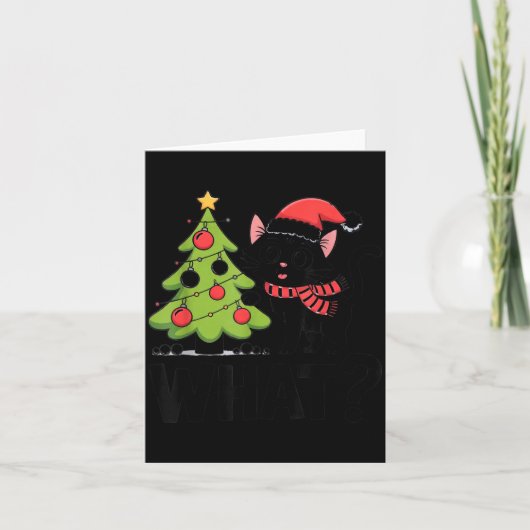 Carte Funny Black Ca Pushing Christmas Tree Over Cat Wha (Devant)