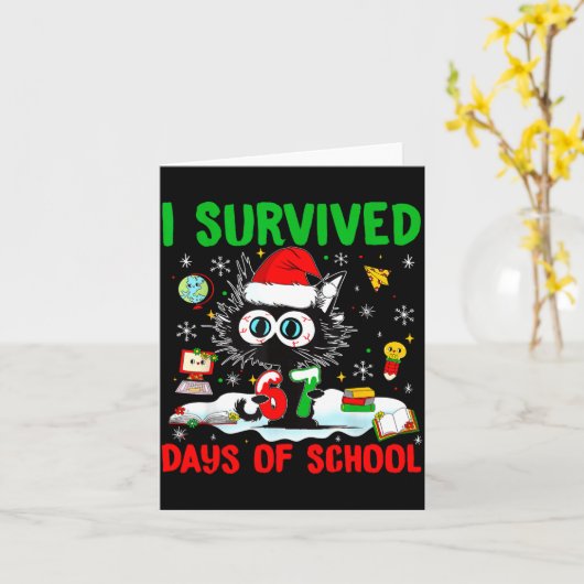 Carte Funny Black Cat Christmas I Survived 67 Days Of Sc (Fleur jaune)