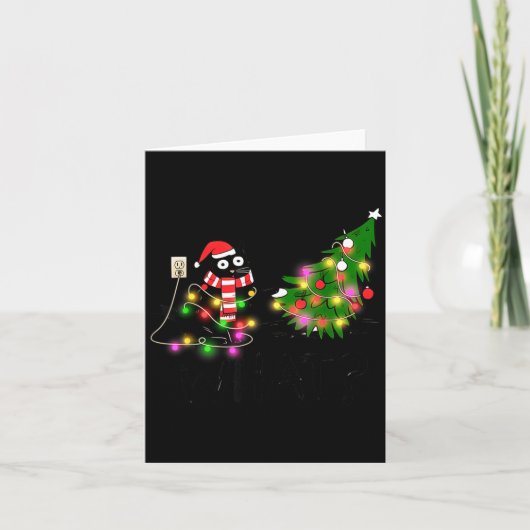 Carte Funny Black Cat Gift Pushing Christmas Tree Over C (Devant)