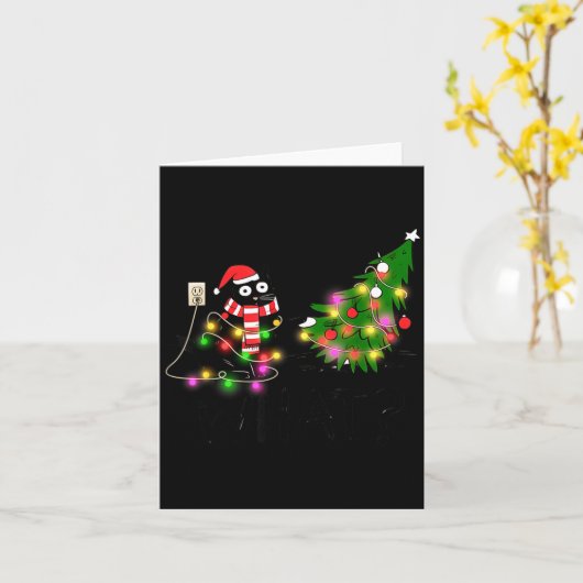 Carte Funny Black Cat Gift Pushing Christmas Tree Over C (Fleur jaune)