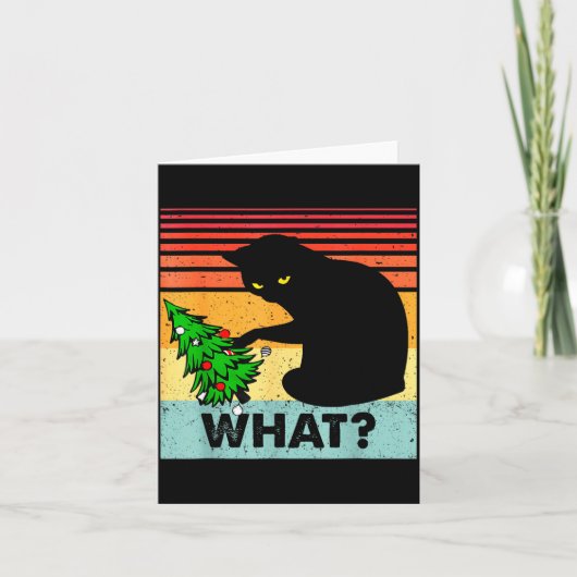 Carte Funny Black Cat Gift Pushing Christmas Tree Over C (Devant)