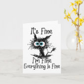 Carte Funny Black Cat It's Fine Im Fine Tout est wifi (Fleur jaune)