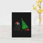 Carte Funny Black Cat Pushing 67 Christmas Tree Over Cat (Fleur jaune)
