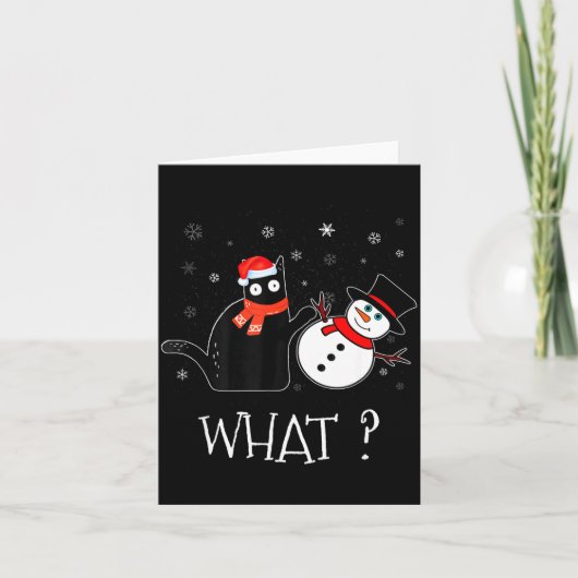 Carte Funny Black Cat Pushing Snowman Christmas Winter C (Devant)