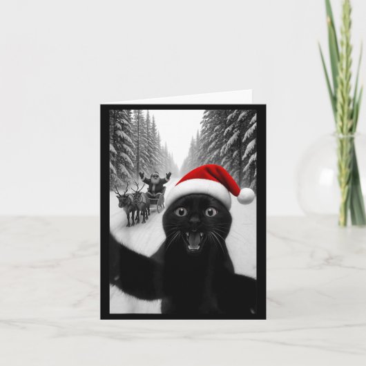 Carte Funny Black Cat Selfie With Santa Christmas Men Wo (Devant)