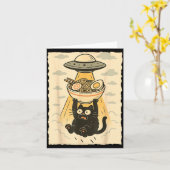 Carte Funny Black Cat Ufo Ramen Alien Abduction Graphic  (Fleur jaune)