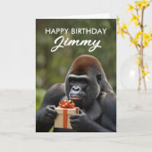 Carte Funny Black Gorilla tenant un cadeau Anniversaire (Fleur jaune)