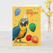 Carte Funny Blue and Gold Macaw Parrot Birthday (Fleur jaune)