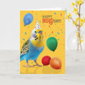 Carte Funny Blue and Yellow Budgie Parakeet Birthday (Fleur jaune)