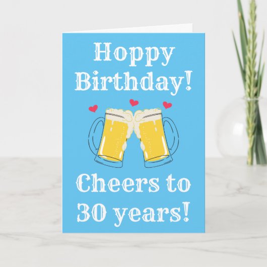 Carte Funny Blue Cheers To Beer 30th Hoppy Birthday (Devant)