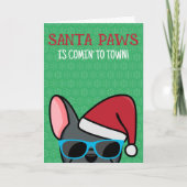 Carte Funny Blue French Bulldog Père Noël Paws Noël (Devant)