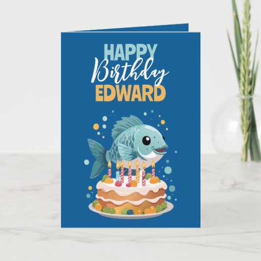 Carte Funny Blue & Yellow Boyfriend Pêche Anniversaire (Devant)