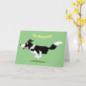 Carte Funny Border Collie chien en course dessin animé (Fleur jaune)