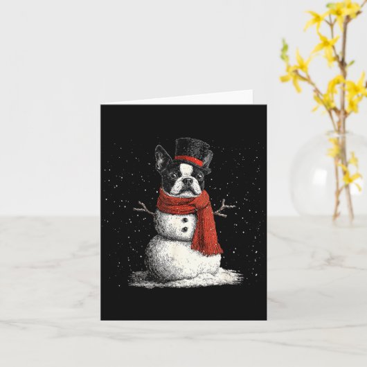 Carte Funny Boston Terrier Dog Christmas Snowman Xmas Pa (Fleur jaune)