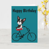 Carte Funny Boston terrier équitation vélo (Fleur jaune)