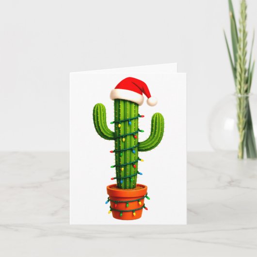 Carte Funny Cactus Santa Hat Xmas Tree Lights Merry Chri (Devant)