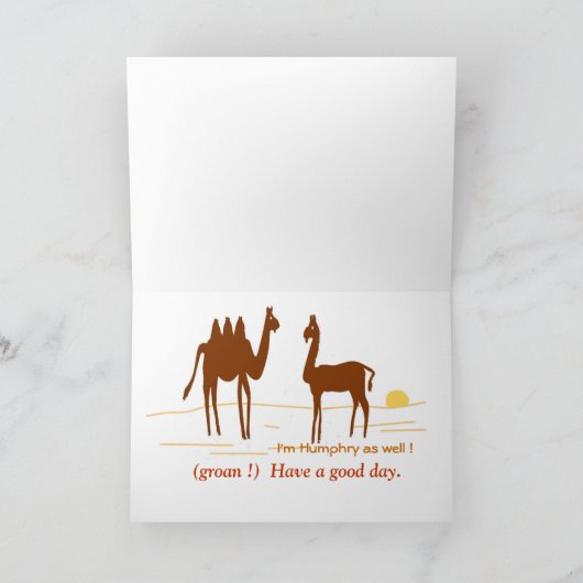 Carte Funny Camel Birthday card ajouter nom front. (Intérieur)