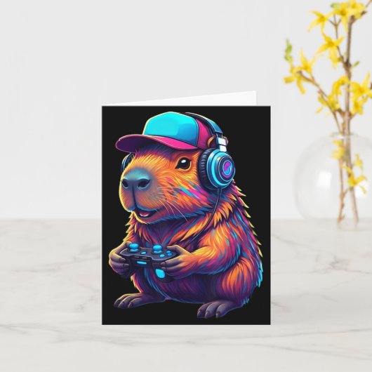 Carte Funny Capybara Gamer Gaming Video Games Capybara (Fleur jaune)