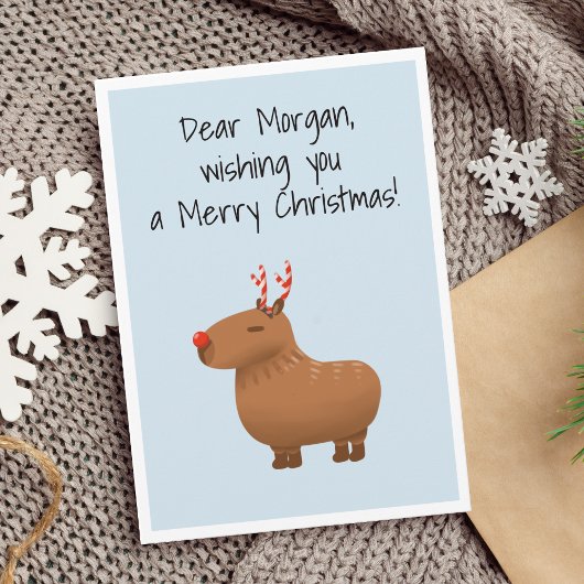 Carte Funny Capybara Reindeer Noël personnalisé