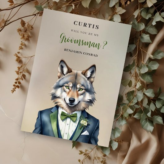 Carte Funny Cartoon Humanoide Wolf Groomsman