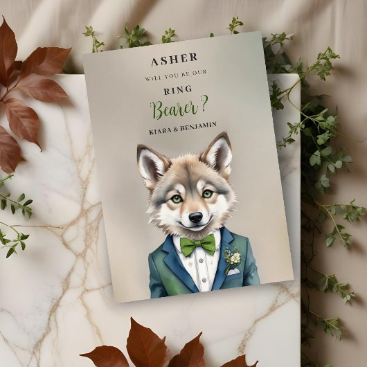 Carte Funny Cartoon Humanoide Young Wolf Ring Bearer