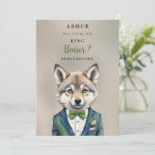Carte Funny Cartoon Humanoide Young Wolf Ring Bearer (Debout devant)