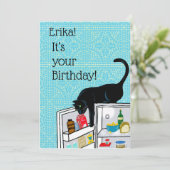 Carte Funny Cat 9 Vies Personnalisé Anniversaire (Debout devant)