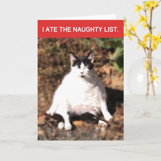 Carte Funny Cat Ate Père Noël Naughty List Noël (Fleur jaune)