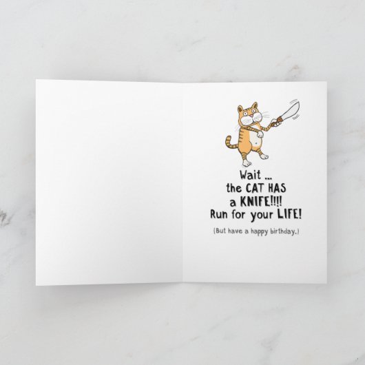 Carte Funny Cat avec Knife Birthday (Intérieur)