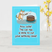 Carte Funny Cat avec Knife Birthday (Fleur jaune)