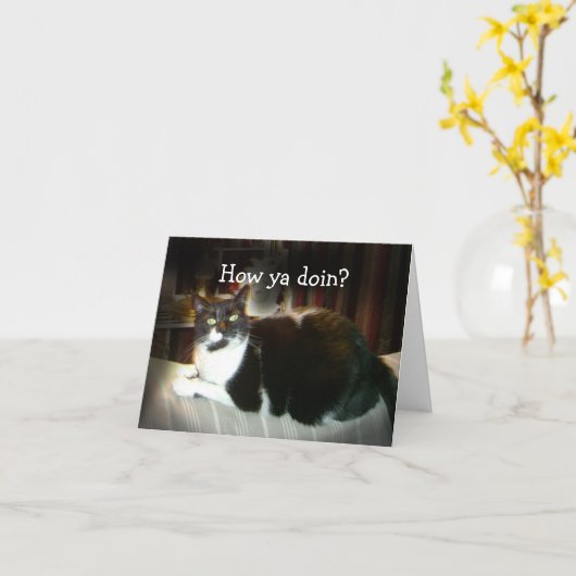 Carte Funny Cat Card Comment Ya Doin, Penser à vous (Fleur jaune)