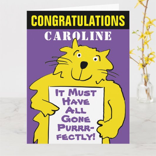Carte Funny Cat Design Félicitations avec un chat Pun (Fleur jaune)