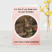 Carte Funny Cat dit que vous pouvez dormir tard à votre  (Fleur jaune)