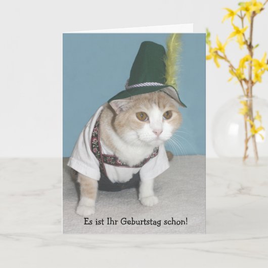Carte Funny Cat German (Fleur jaune)