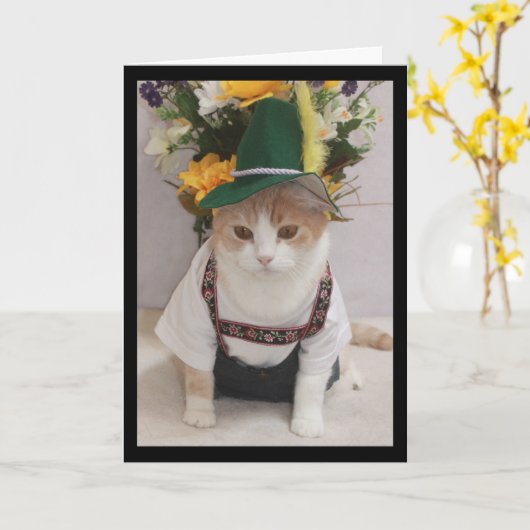 Carte Funny Cat German (Fleur jaune)
