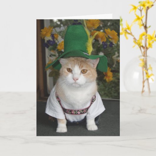 Carte Funny Cat German (Fleur jaune)