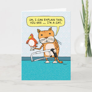 Carte Funny Cat Hacksaw Explanation Birthday Card