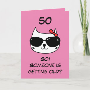 Carte Funny Cat Humour Joke Pink Soeur 50e anniversaire