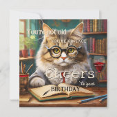 Carte Funny Cat Red Wine Books Anniversaire (Devant)