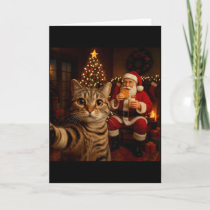 Carte Funny Cat Selfie Père Noël Mangeant des Cookies Ch