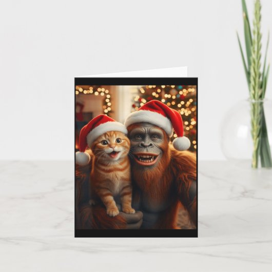 Carte Funny Cat Selfie With Bigfoot Christmas Sasquatch (Devant)