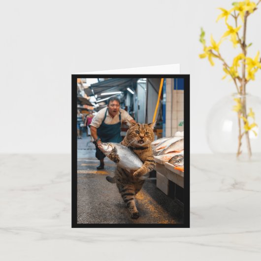 Carte Funny Cat Stealing Fi-shirt (Fleur jaune)